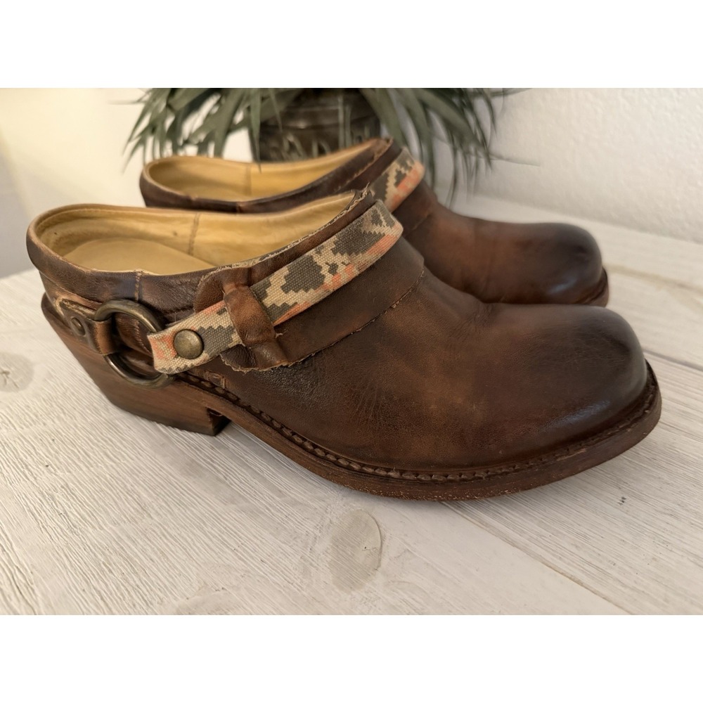 Bed Stu Triad Ankle Boots 6/6.5 Harness Mules Clogs Leather Square Toe Slip On
